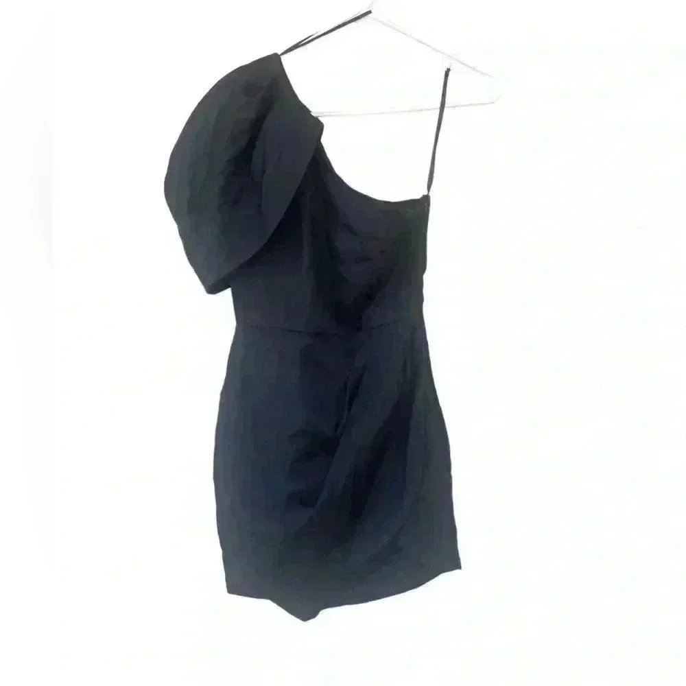Do+Be women’s black mini one shoulder side zip party dress sz small NWT